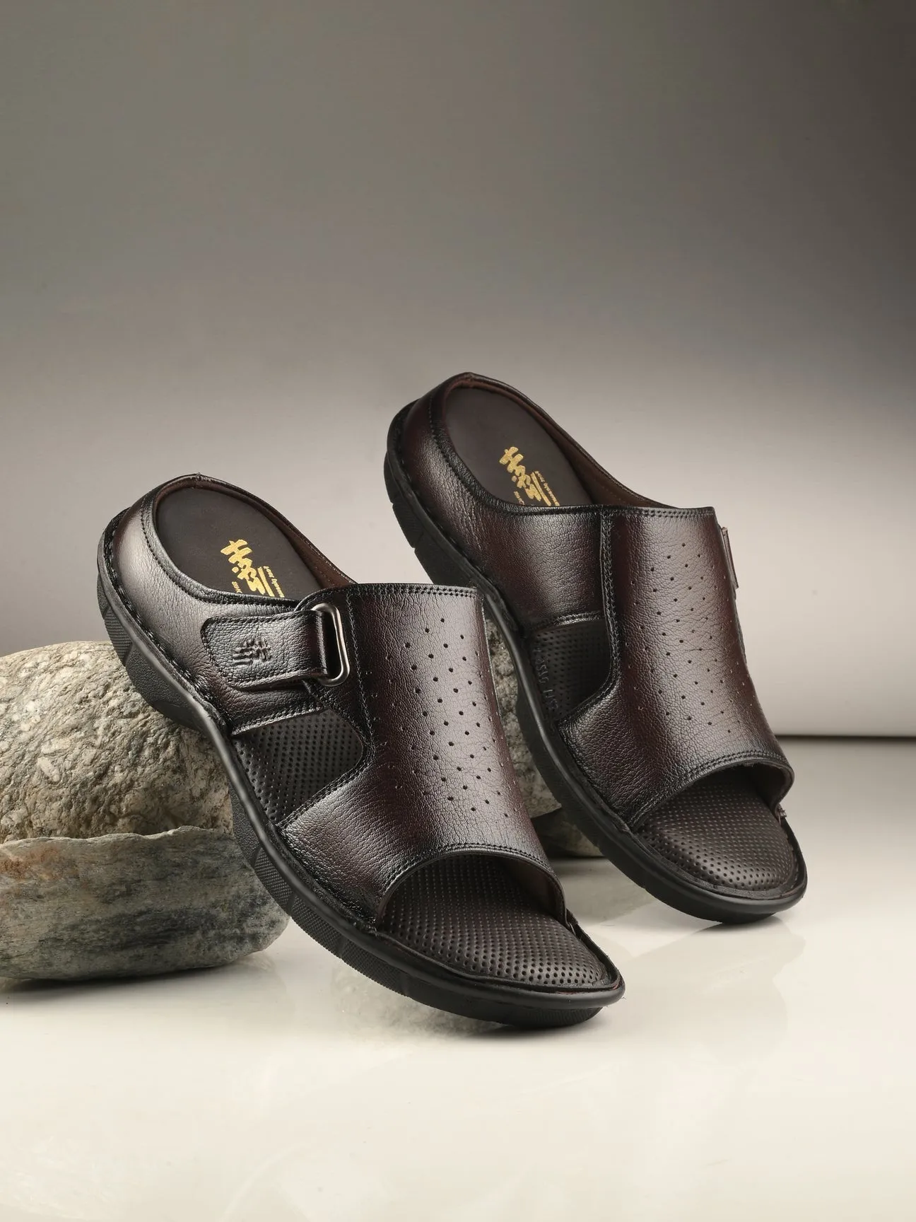 Stride Rite Sandals Declan Leather Velcro Cushion Slippers