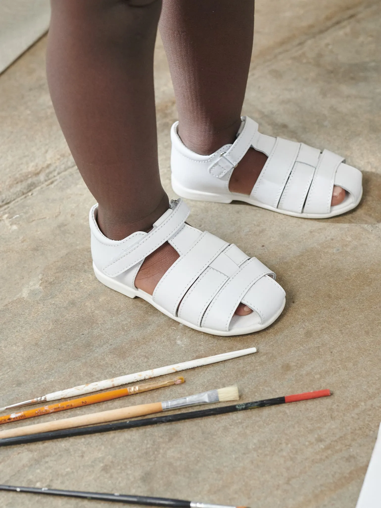 Comfortable Wedge Sandals White Leather Toddler Toledo Sandals