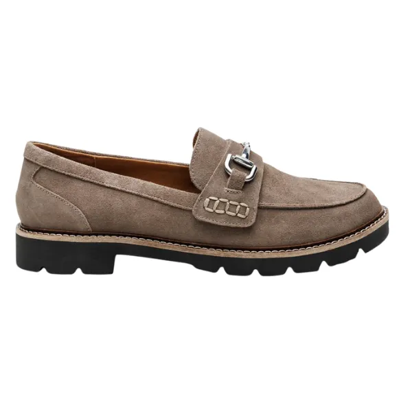 Aetrex Women's Collette Suede Taupe Boat Shoes Or Loafers