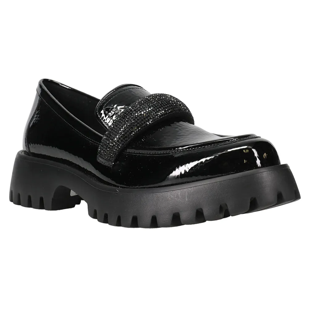 Blakc Loafers Zaya Rhinestone Lug Sole Loafers