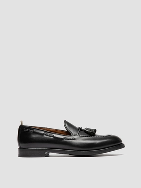 IVIES 002 - Black Leather Tassel Loafers Horsebit Loafers Suede
