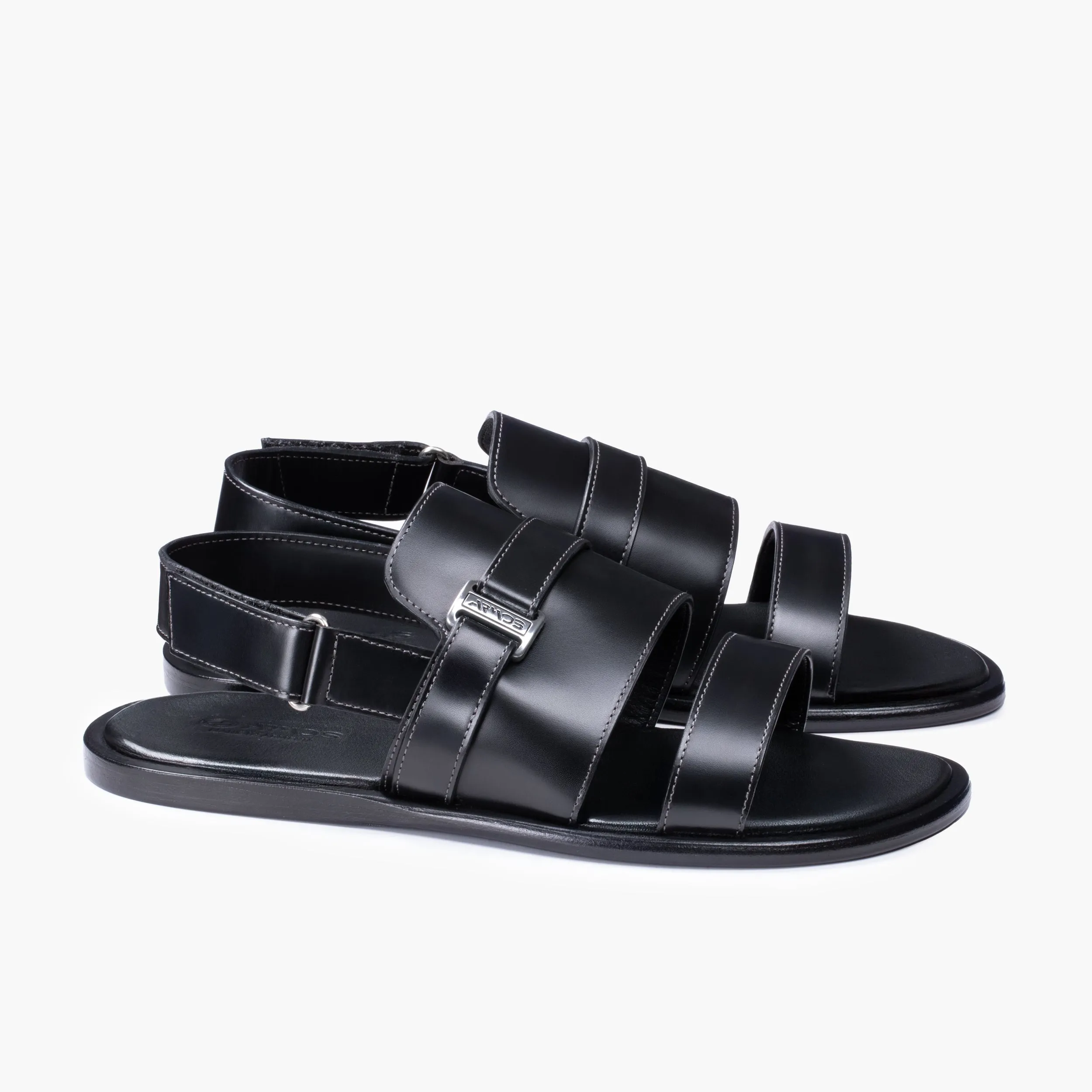 Men's Black Leather Back-Strap Sandal Clear Heel Sandals
