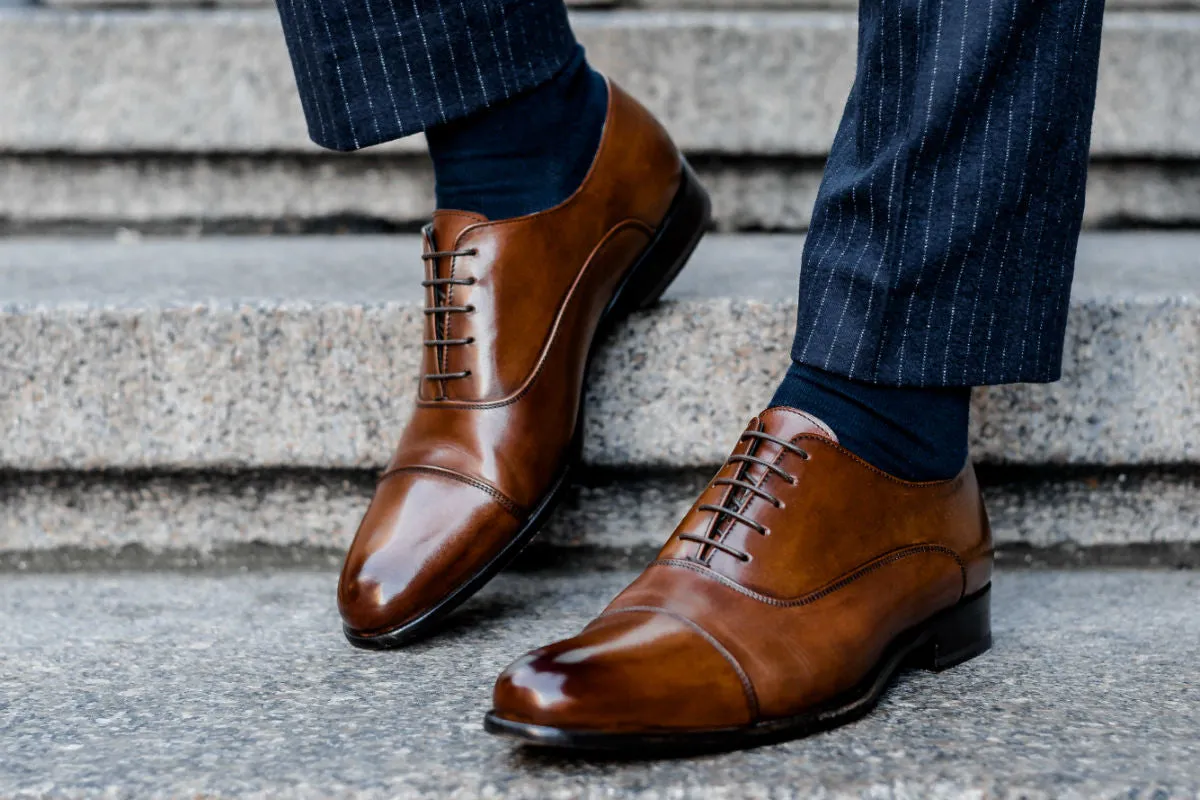 The Cagney II Stitched Cap-Toe Oxford - Marrone Buzz 5i Grizzly Leather Platform Oxfords