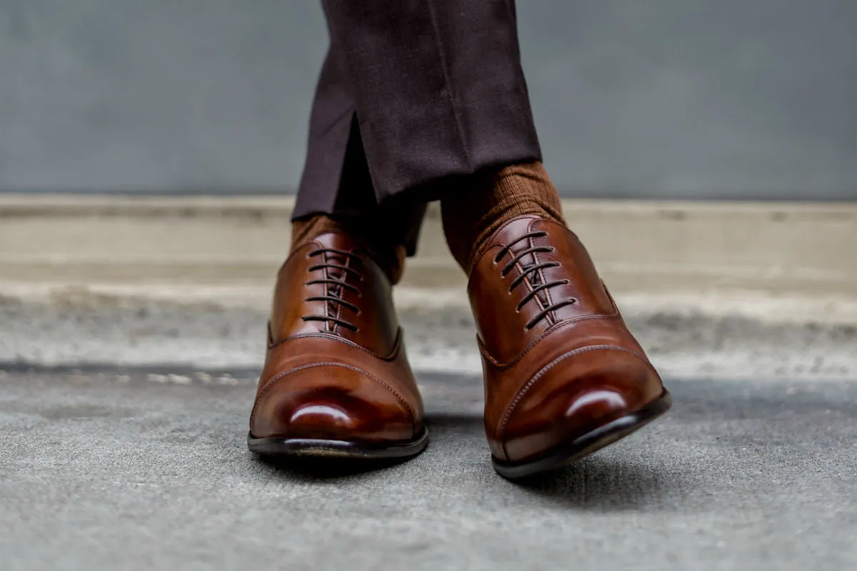 The Cagney II Stitched Cap-Toe Oxford - Marrone Surge Leather Cap Toe Oxfords