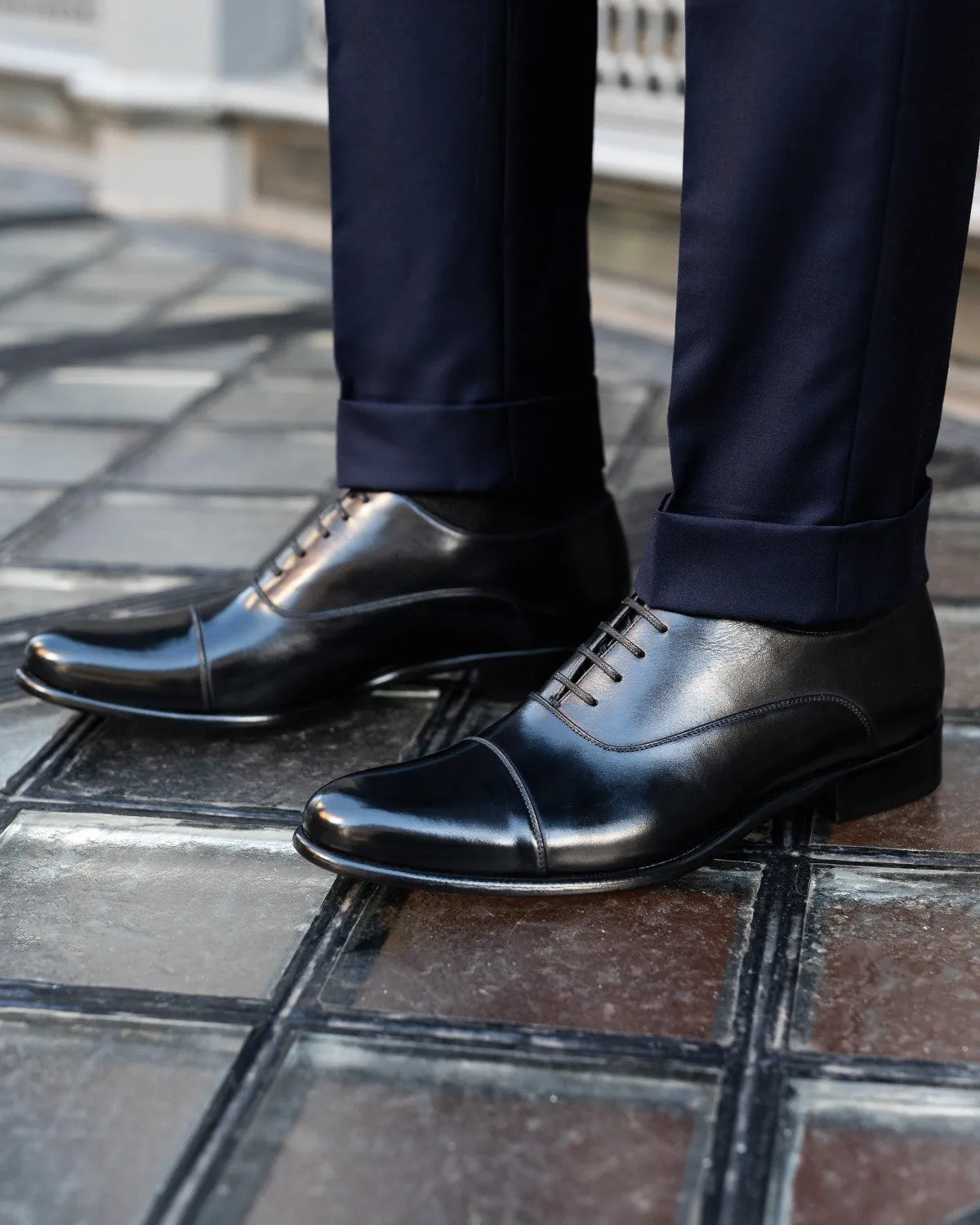 Plain Oxfords The Cagney II Stitched Cap-Toe Oxford - Nero