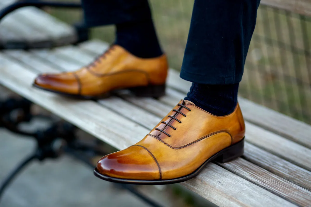 Calf Oxfords The Cagney II Stitched Cap-Toe Oxford - Tobacco