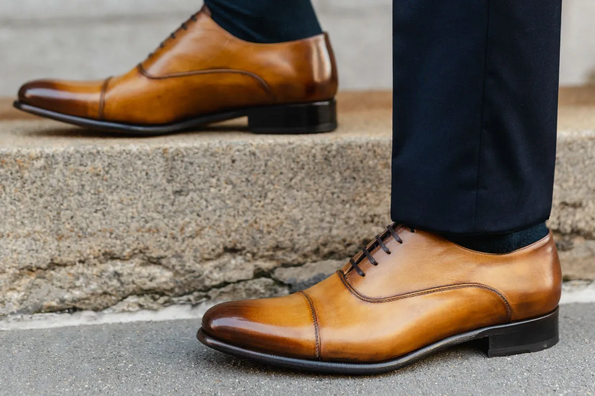 The Cagney II Stitched Cap-Toe Oxford - Tobacco Perforated Plain Toe Oxfords