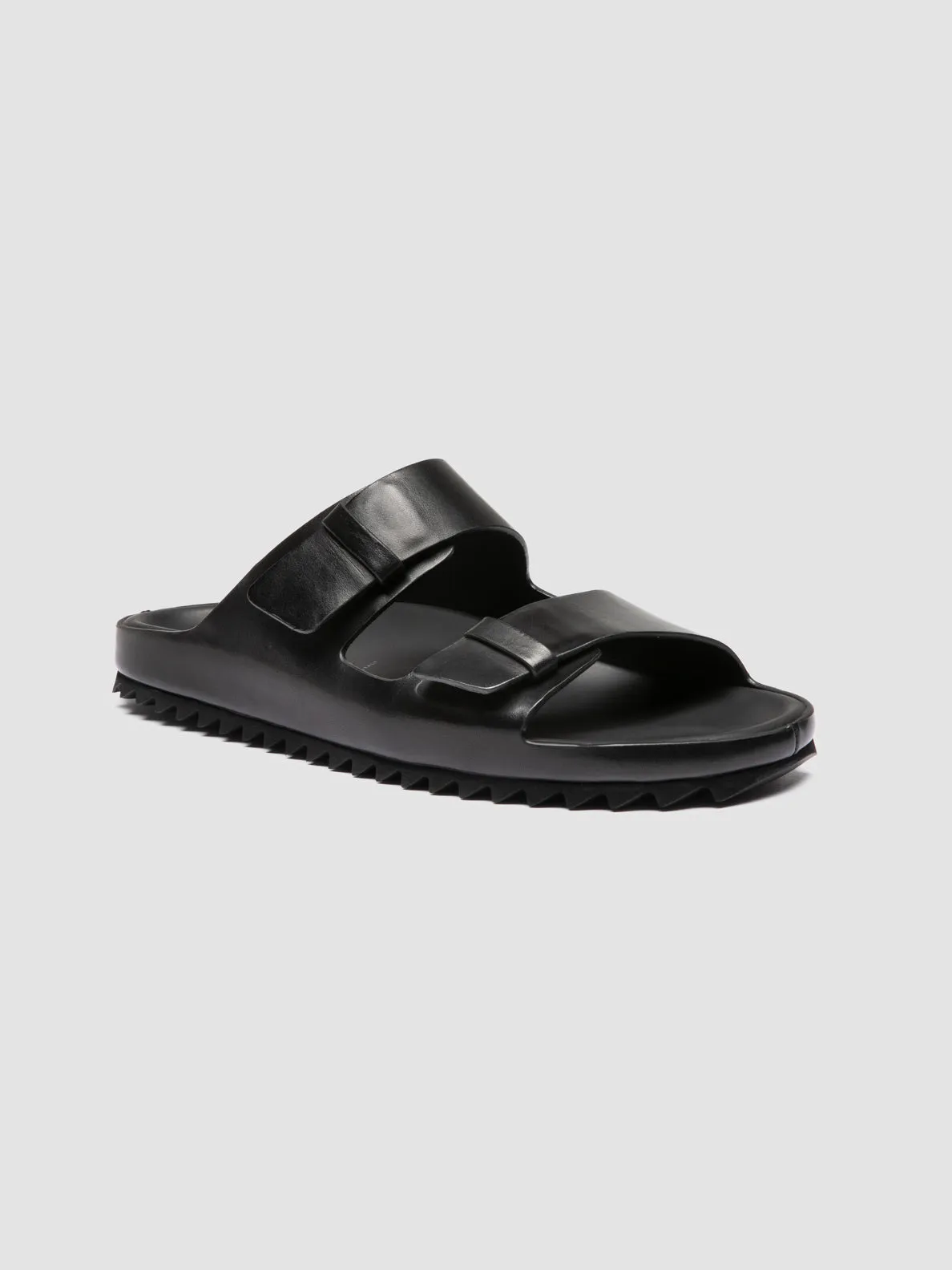 AGOR 010 - Black Leather Slide Sandals Platform Sandals