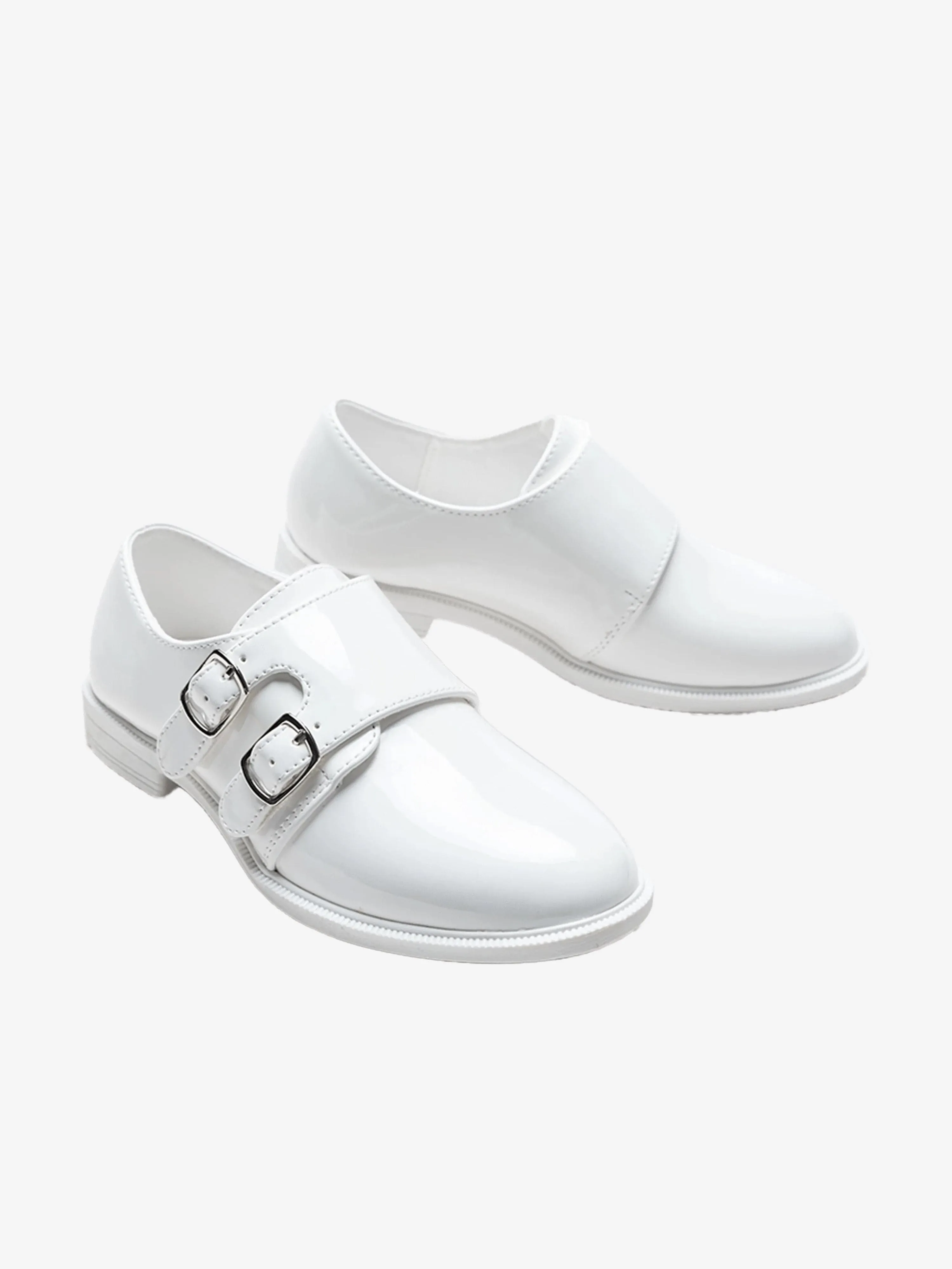 Chunky Sole Loafers White Patent Buckle Loafers