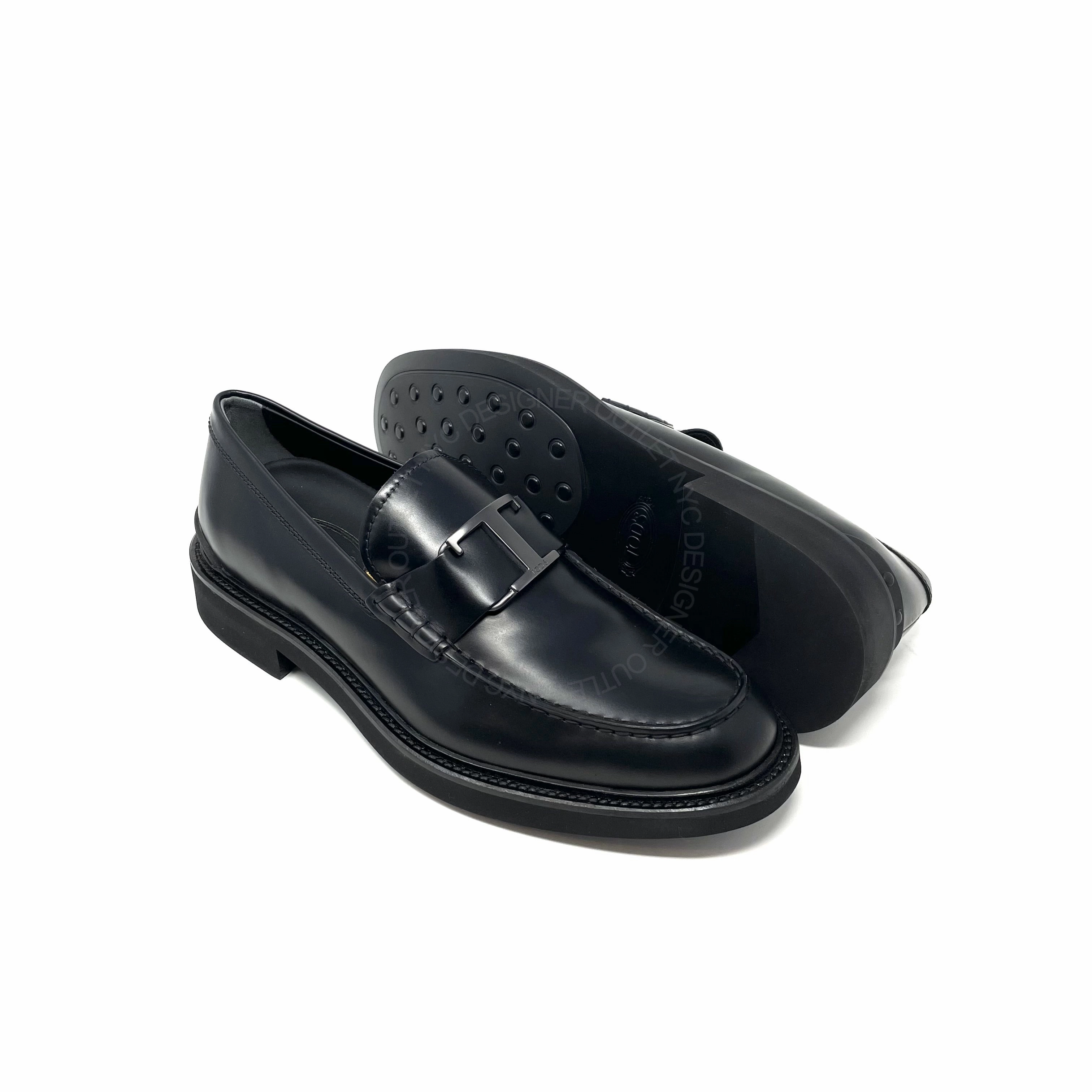 Tod's T Logo Loafers Black Pants Brown Loafers