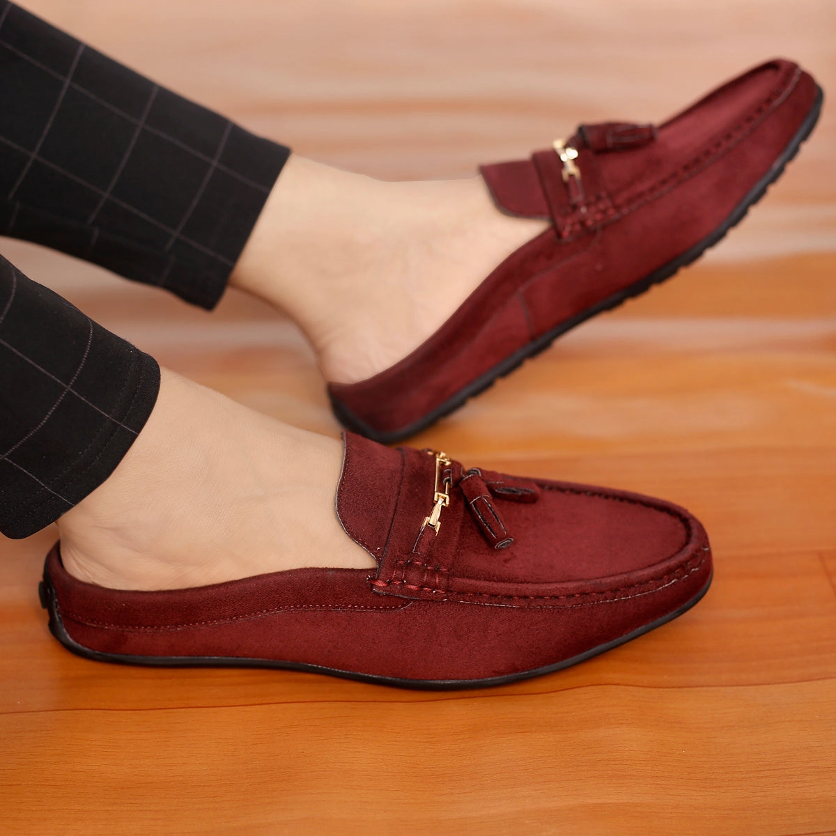 Bacca Bucci JAMBOREE Fashion Mules/Clogs/Backless Loafers for Party/Travel/Office-Velvet Maroon Childrens Loafers