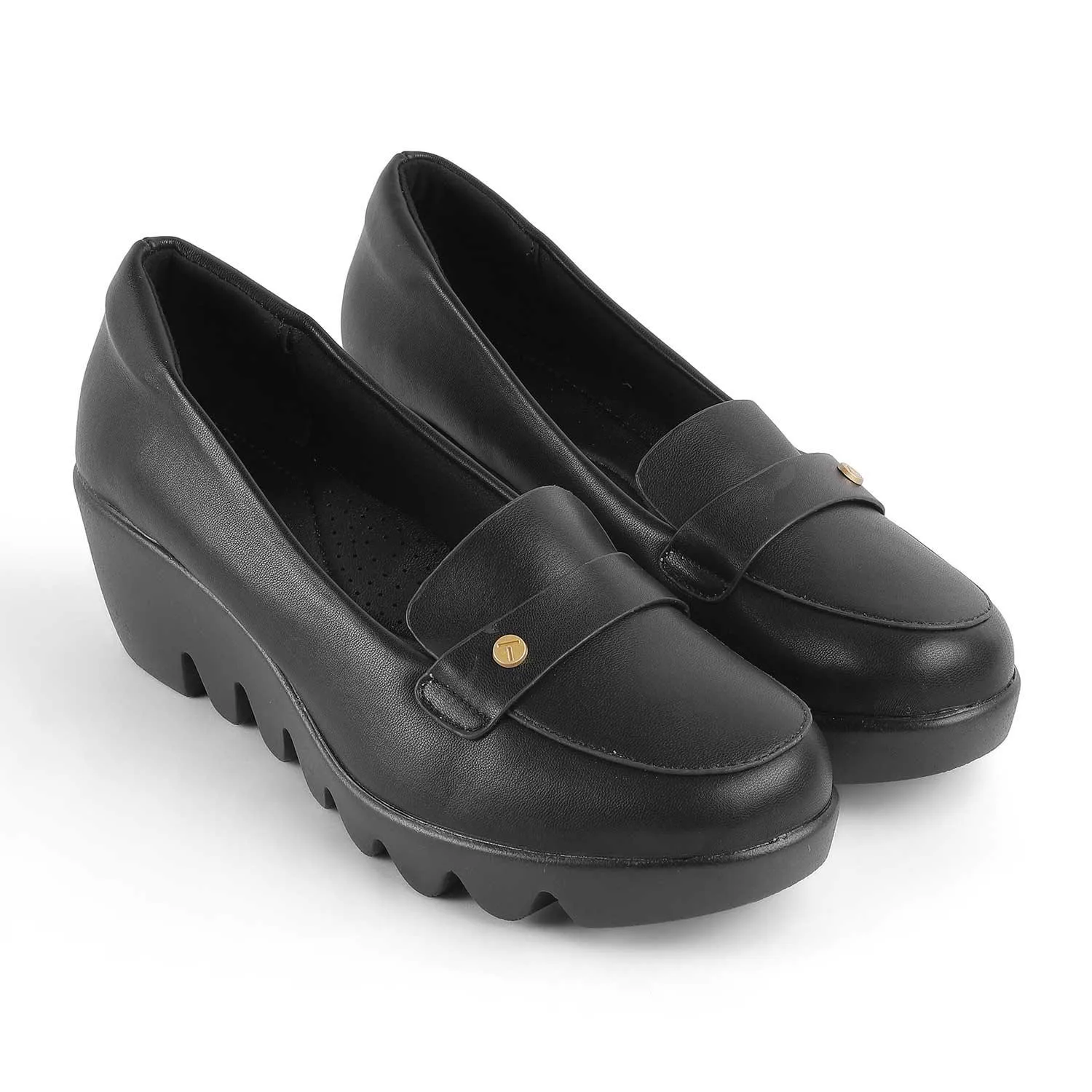 Tresmode Towes Black Women's Dress Wedge Loafers Loafers And Dress