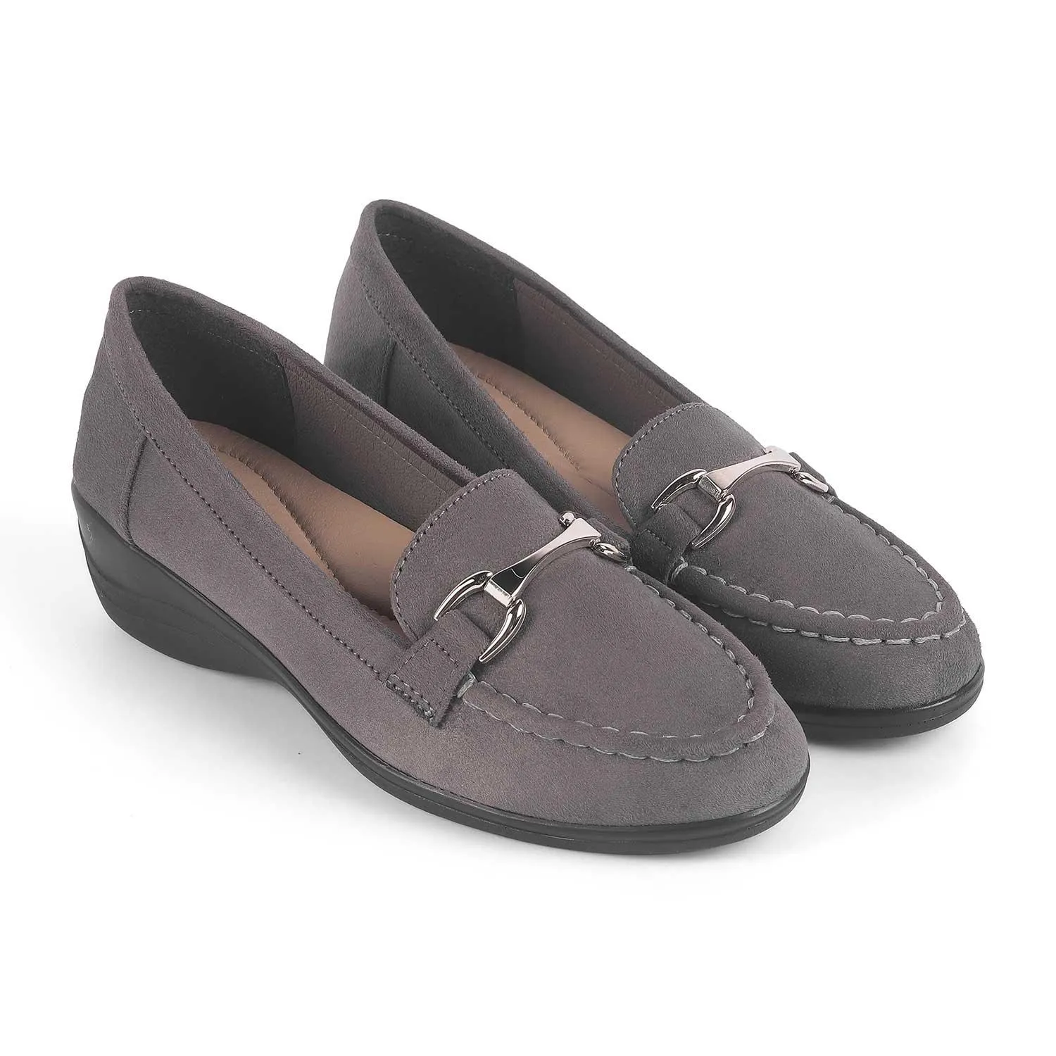 Tresmode Lucia Grey Women's Casual Wedge Loafers High Heel Loafers