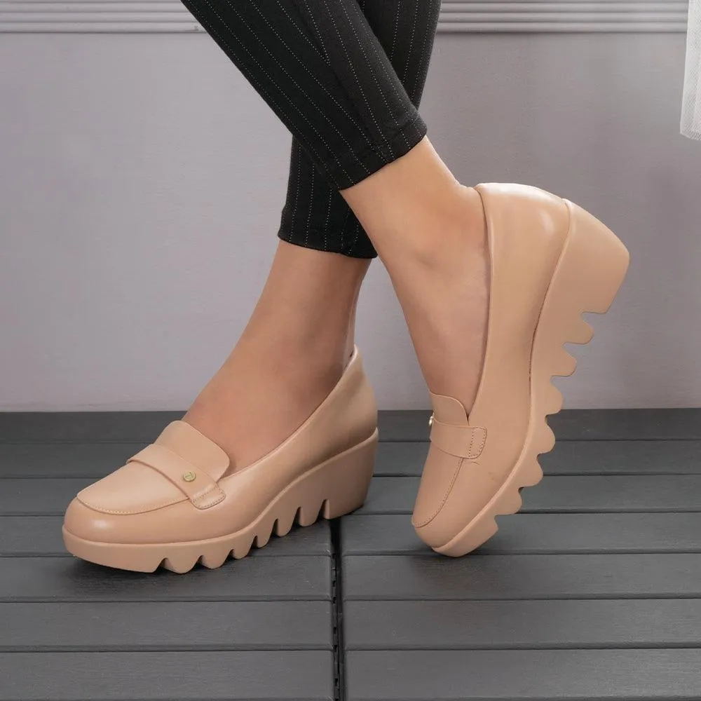 Tresmode Towes Tan Women's Dress Wedge Loafers Women Coach Loafers