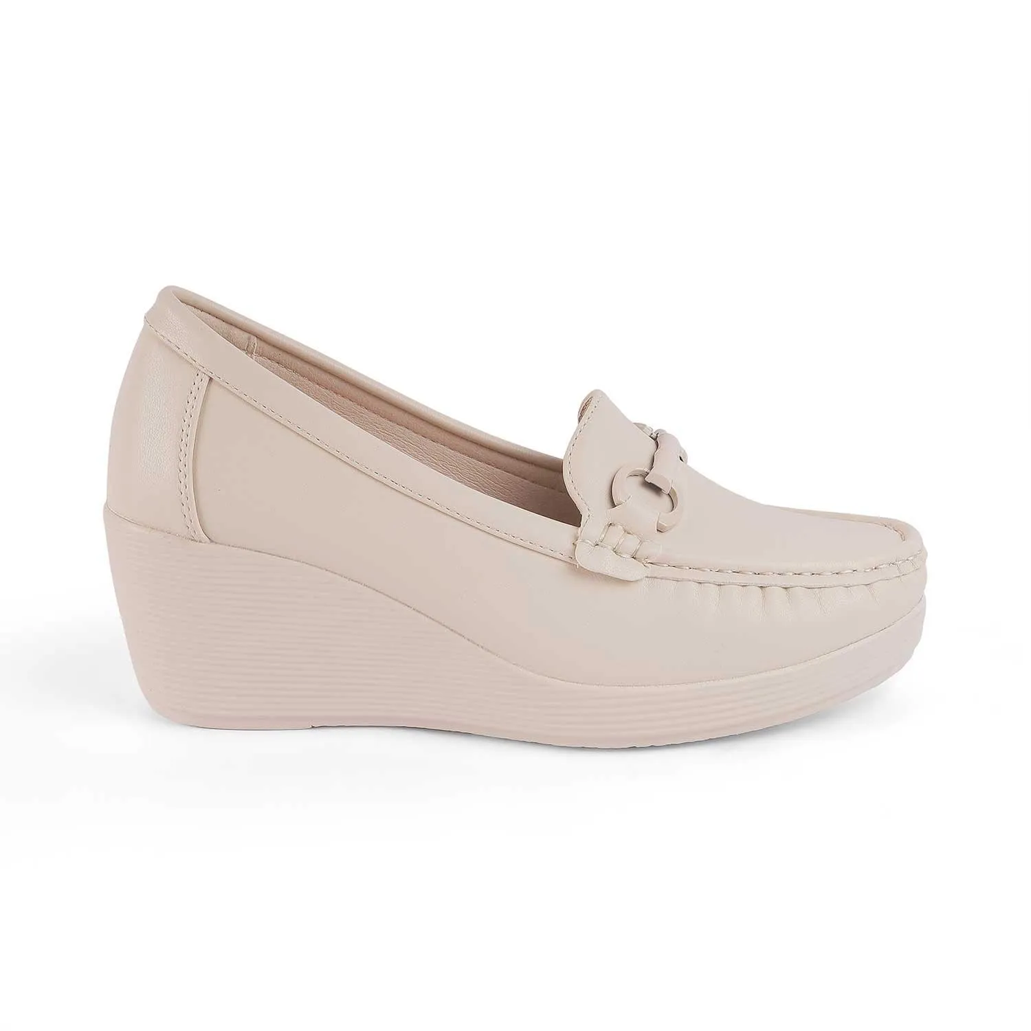 Tresmode Trebien White Women's Wedge Loafers Suede Loafers With Tassels