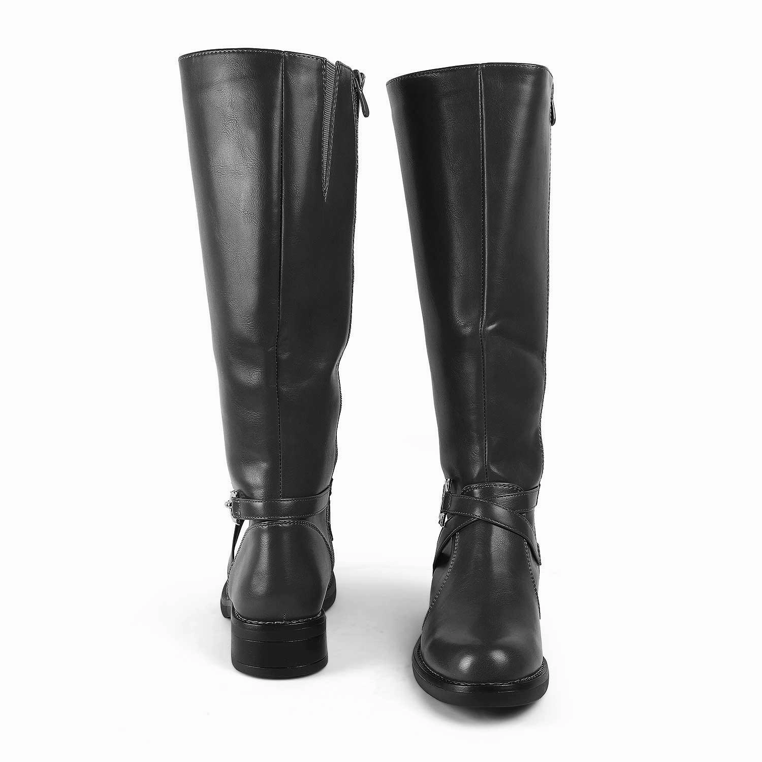 Tresmode Luc Black Women's Knee-length Boots Real Leather Cowgirl Boots