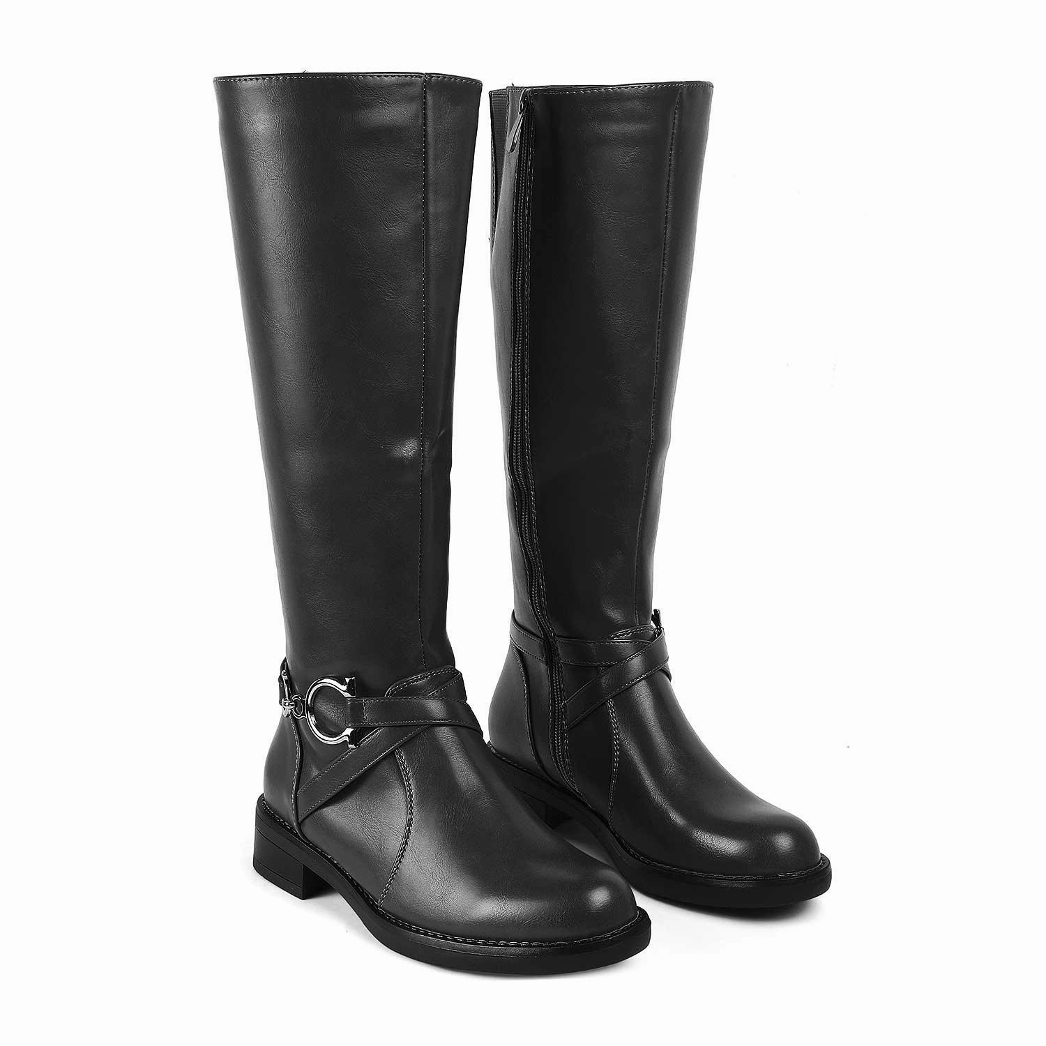 Tresmode Luc Black Women's Knee-length Boots Tan Leather Boots