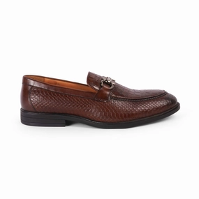 Tresmode Ro Brown Men's Textured Leather Loafers Classic Penny Loafers