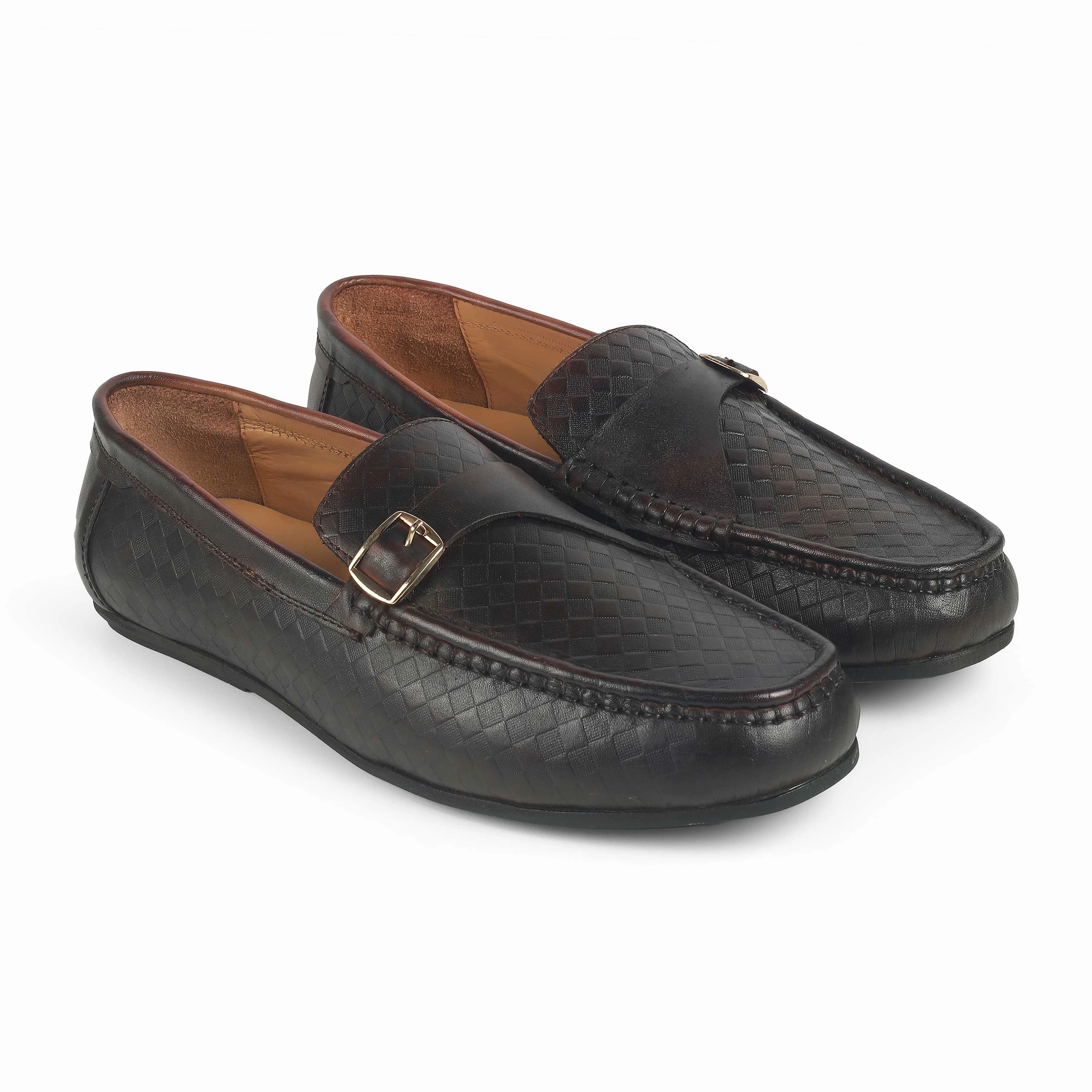 Open Edit Loafers Tresmode Smat Brown Men's Leather Single Monk Shoes