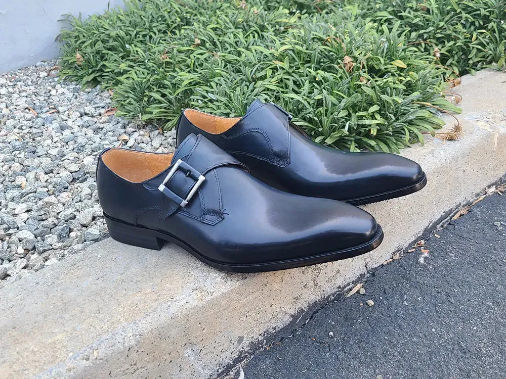 Monk Strap Buckle Leather Shoes Penny Loafers In Spazzolato Leather