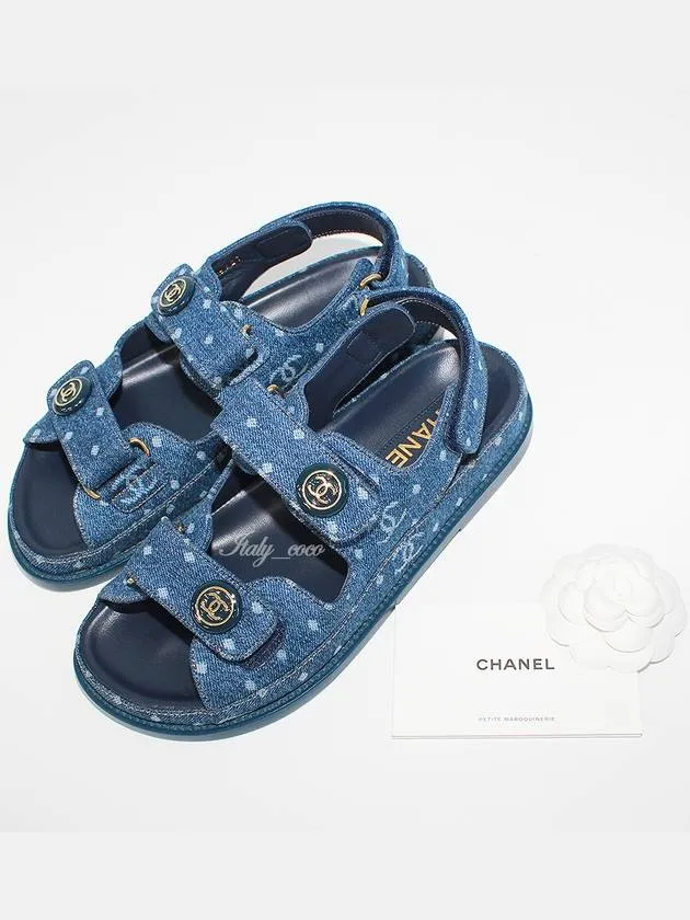 Printed Denim Velcro Sandals Blue Chanel Sandals Lasource Grenada