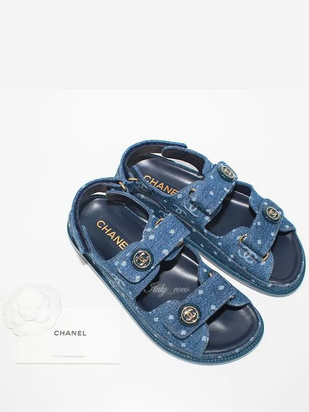 Printed Denim Velcro Sandals Blue Chanel Snake Print Sandals