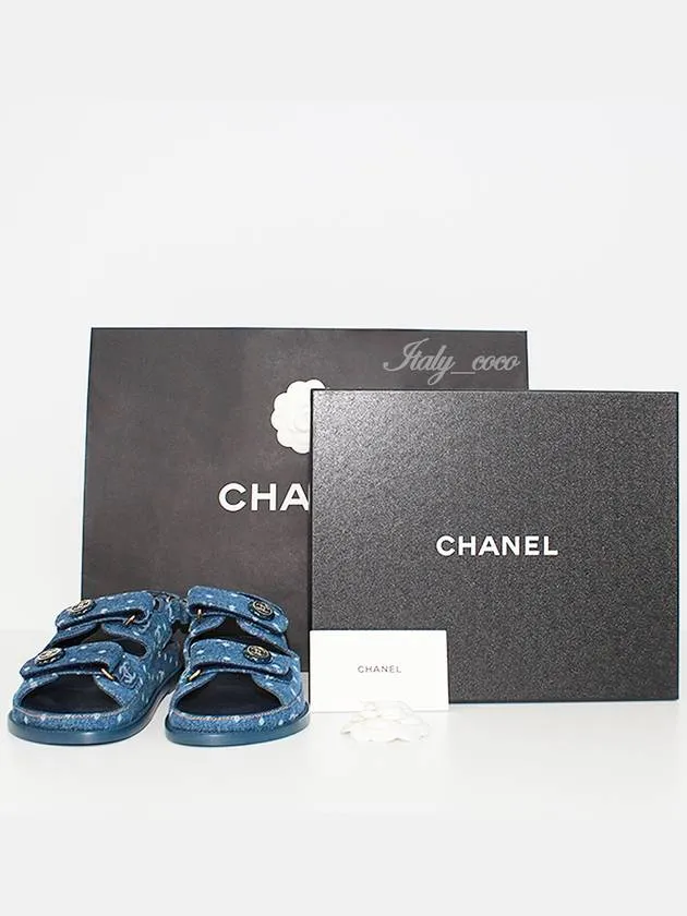 Sandals For Arch Support And Walking Printed Denim Velcro Sandals Blue Chanel