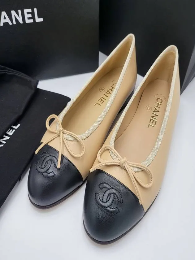 Buy Flat Shoes Two Tone Lambskin Ballerina Beige Black Chanel