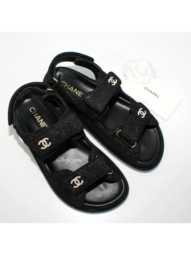 The Show Sandals CC Logo Velcro Suede Kidskin Sandals Black Chanel