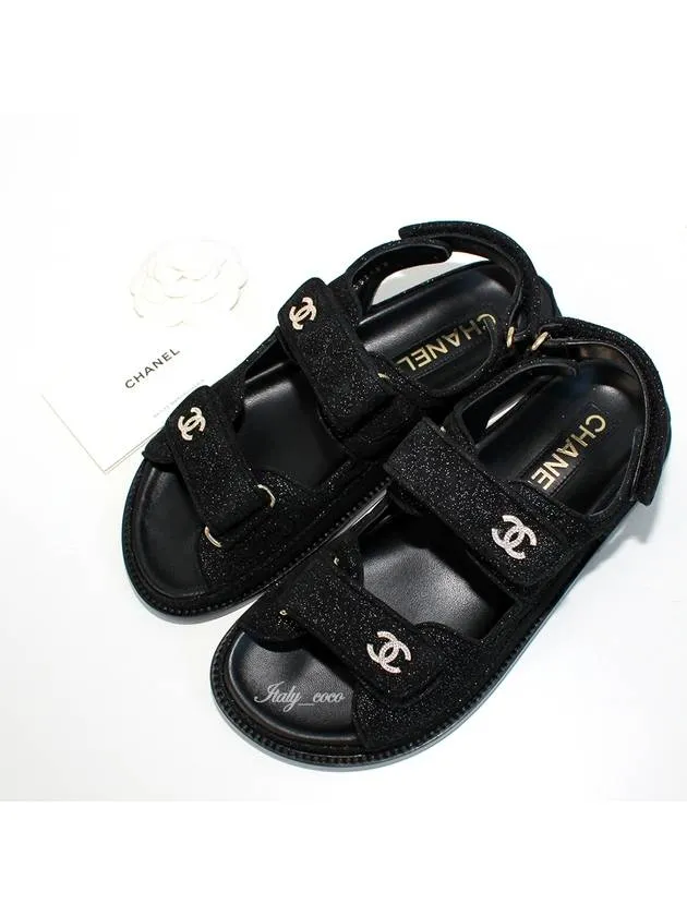Beachwear Sandals CC Logo Velcro Suede Kidskin Sandals Black Chanel