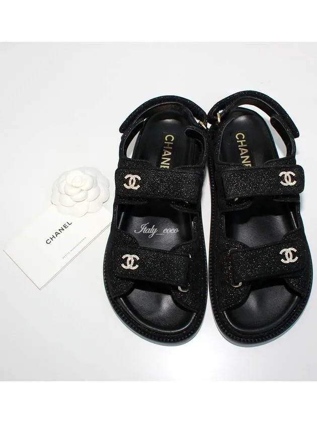 Sandals In Exuma CC Logo Velcro Suede Kidskin Sandals Black Chanel