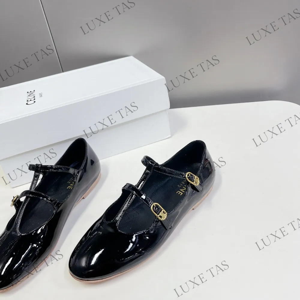 Gq Loafers Double Strap Mary Jane Ballerina C In Patent Calfskin - Designer Loafers & Flats for Women