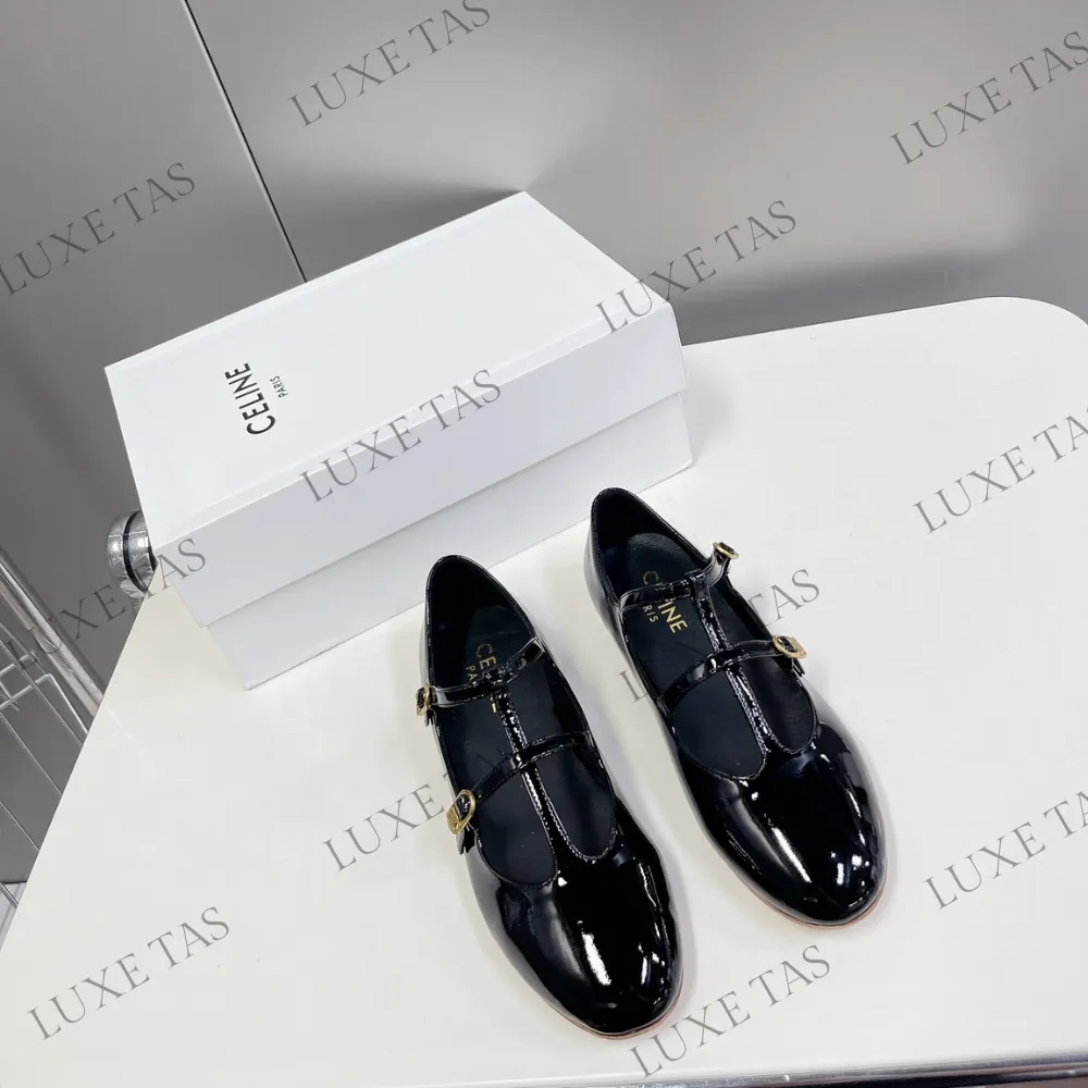 Salvatore Ferragamo Loafers On Sale Double Strap Mary Jane Ballerina C In Patent Calfskin - Designer Loafers & Flats for Women