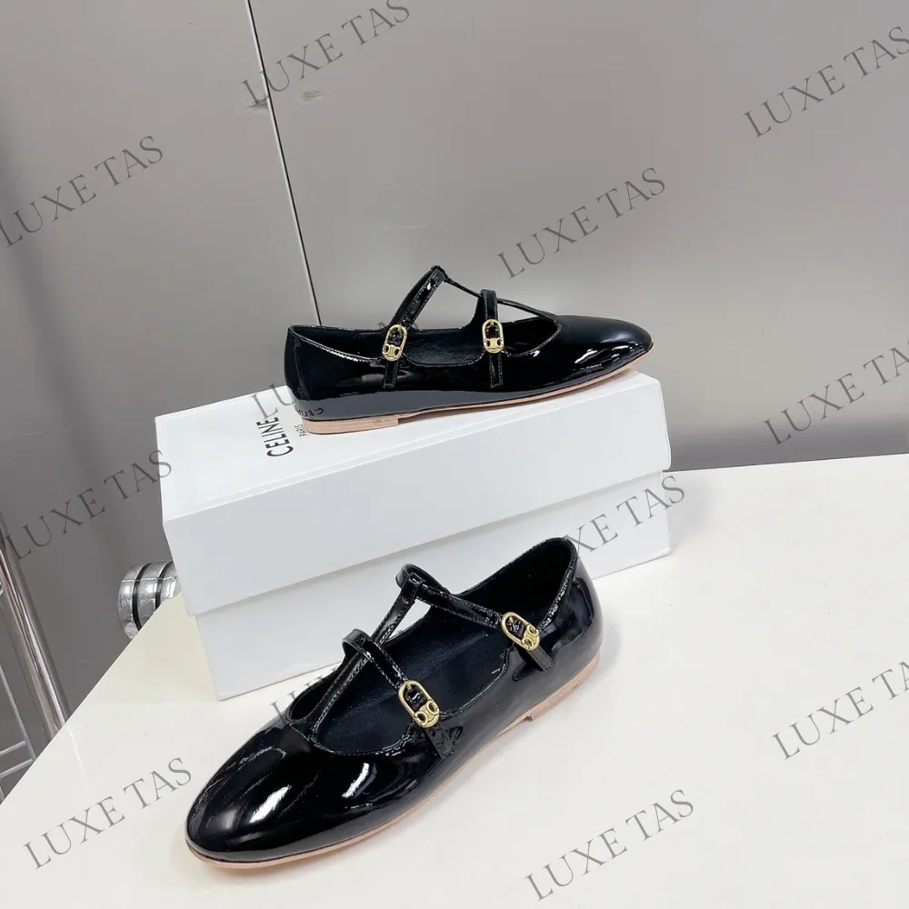 Double Strap Mary Jane Ballerina C In Patent Calfskin - Designer Loafers & Flats for Women Clarks Chunky Loafers