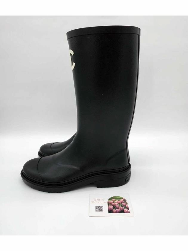 CC Logo Caoutchouc Rain Boots Black Chanel Riding Style Boots