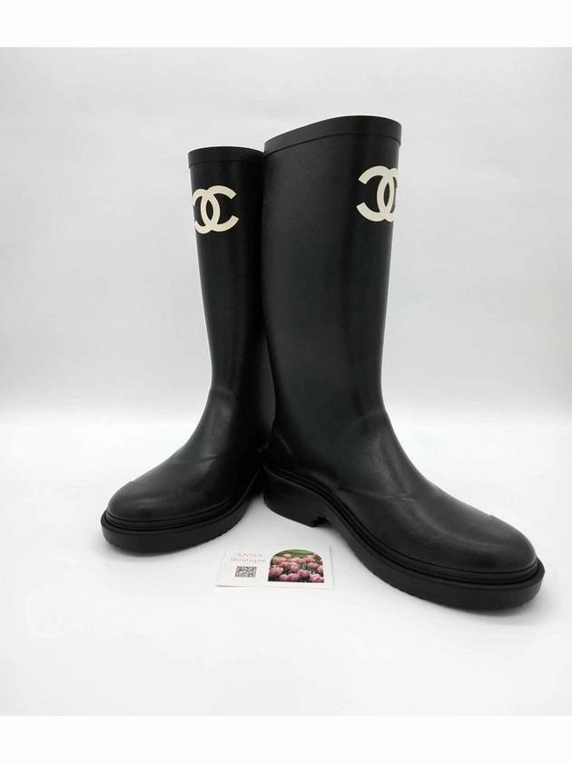 Work Boots Clearance CC Logo Caoutchouc Rain Boots Black Chanel
