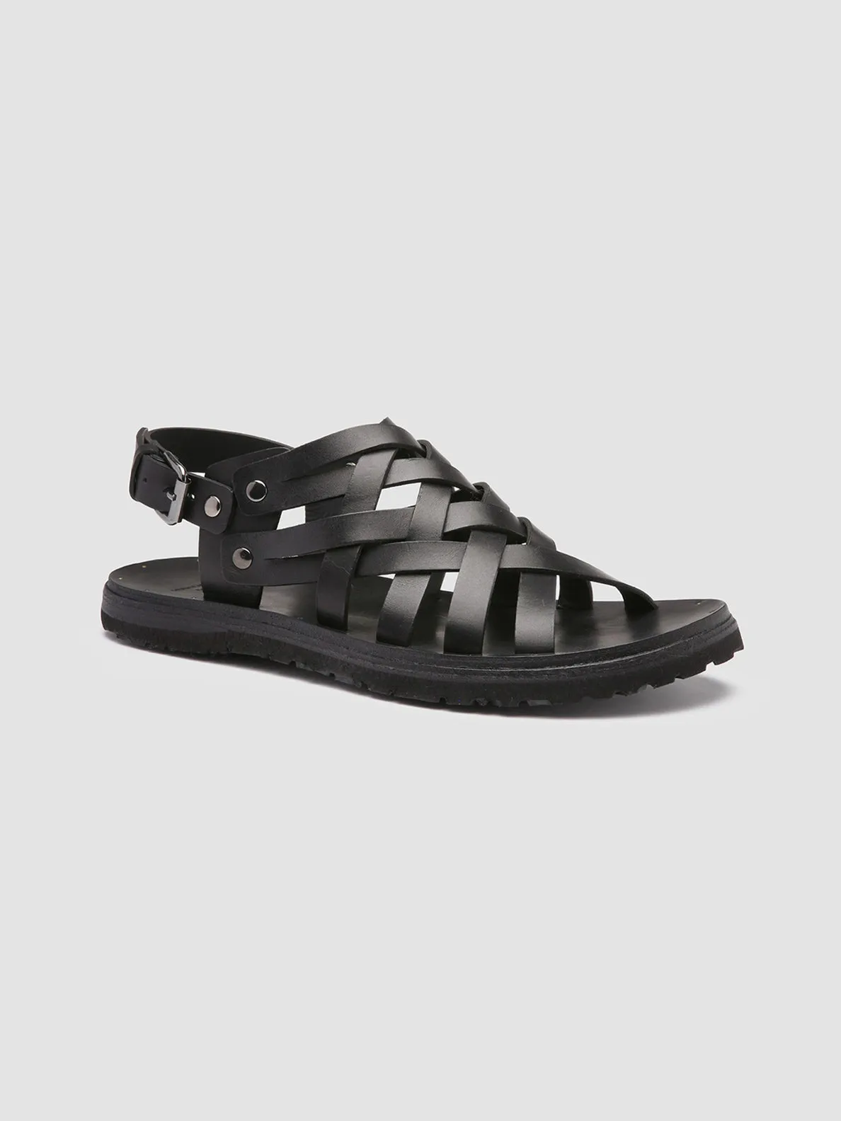 Sandals Grande St Lucian St Lucia CHIOS 006 - Black Leather Fisherman Sandals