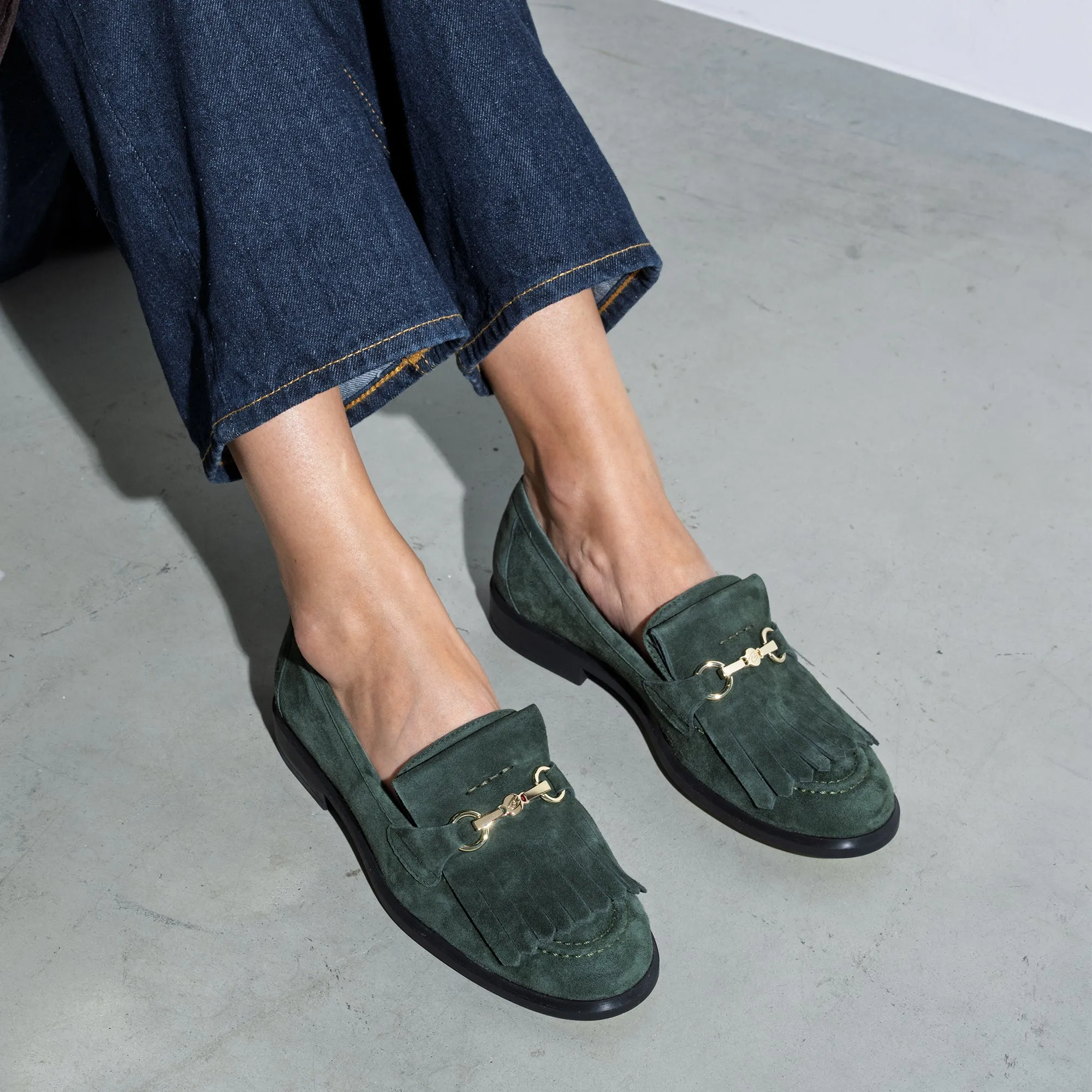 Loafers On Feet Vendme Lave dark green suede loafers
