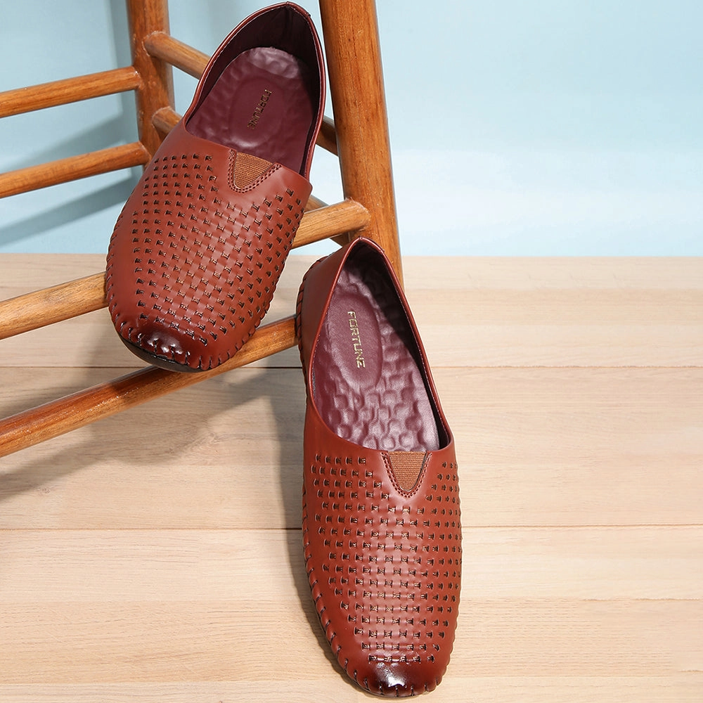 Fortune Tan Casual Mojari Loafers Shoes For Men AVN-40 By Liberty Mule Loafers With Fur