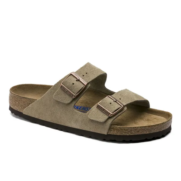 Birkenstock Men's Arizona Soft Footbed Taupe Suede Good Sandals For High Arches
