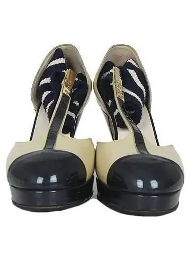 High Heels High Fashion Black Ivory Patent Ankle Warmer Women s Shoes No 230 Chanel