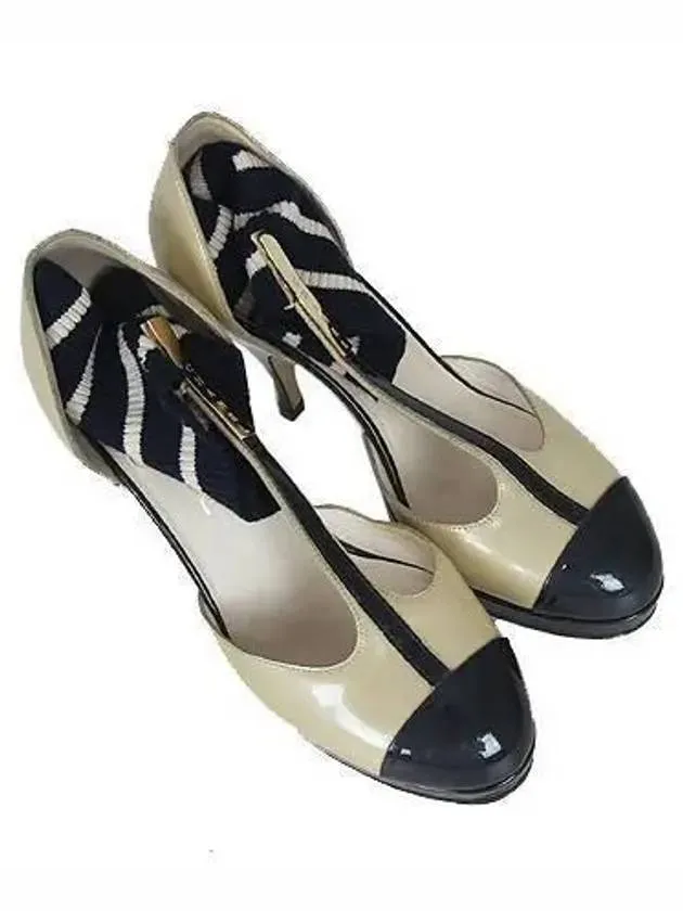 High Heel T Strap Sandals Black Ivory Patent Ankle Warmer Women s Shoes No 230 Chanel