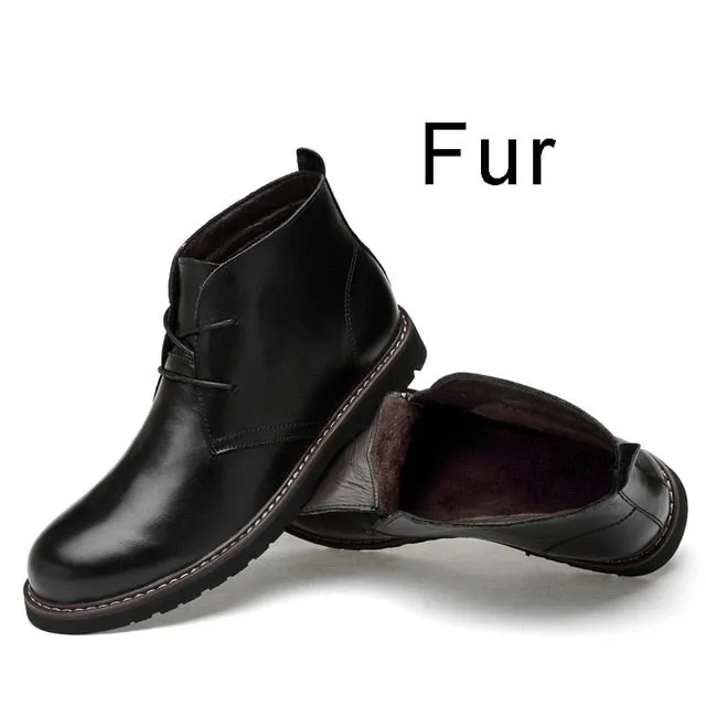 CLAX Men Desert boots Genuine Leather Ankle dress Boot Men casual Shoes Chukka Boot Autumn Winter Fur chaussure homme Plus Size Safety Toe Rubber Boots