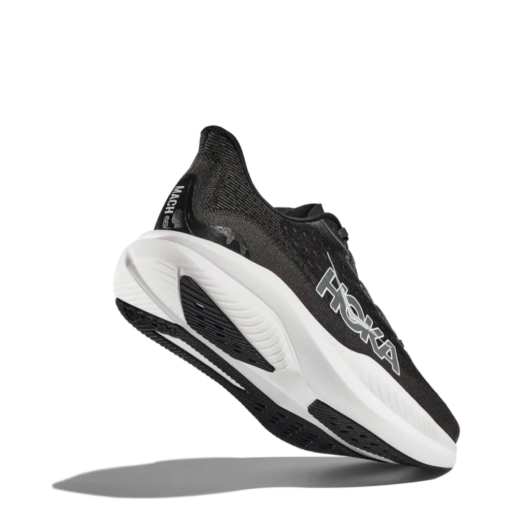 Hoka Men's Mach 6 Sneaker in Black/White Laces