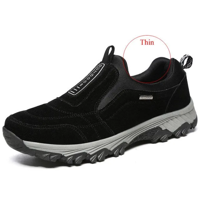 Winter Shoes Men Outdoor Casual Shoes Short Hiking Boots Leather Rubble Sole Mountain Shoes Low Fur Boots Men Trekking Footwear Good Hiking Shoes Water