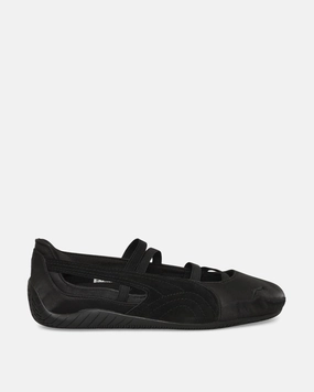 Women's Speedcat Ballet Satin Shoes Black Puma Shoes With Fat Laces