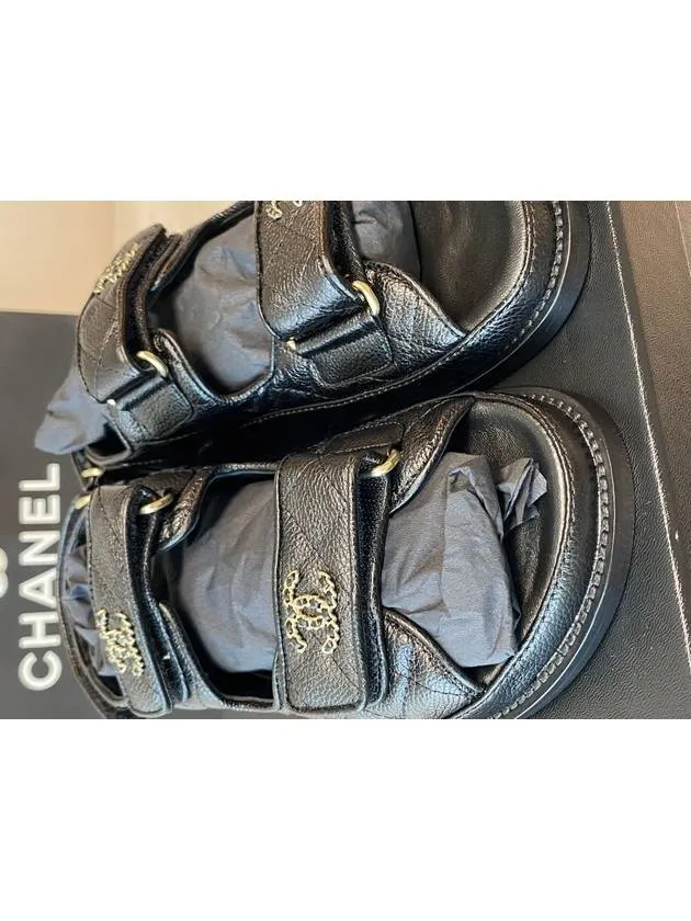 Sandals Hotel Maldives WoMen's CC Logo Velcro Sandals Gold Black Chanel