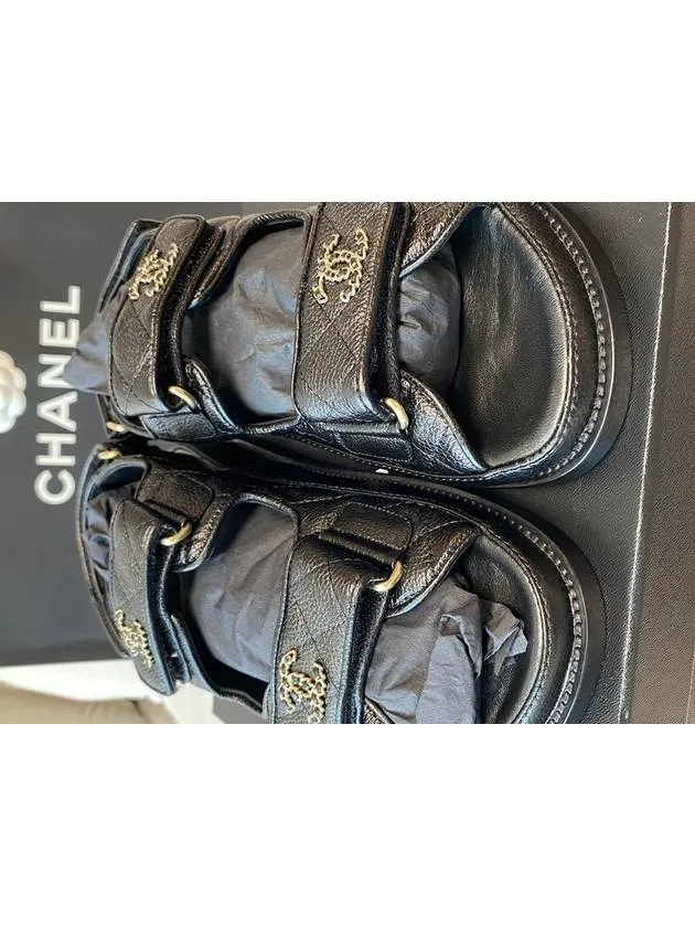WoMen's CC Logo Velcro Sandals Gold Black Chanel Dolce Vita Sandals
