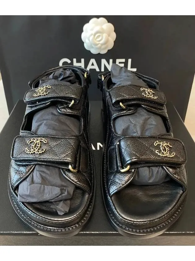 WoMen's CC Logo Velcro Sandals Gold Black Chanel Pregnancy Sandals