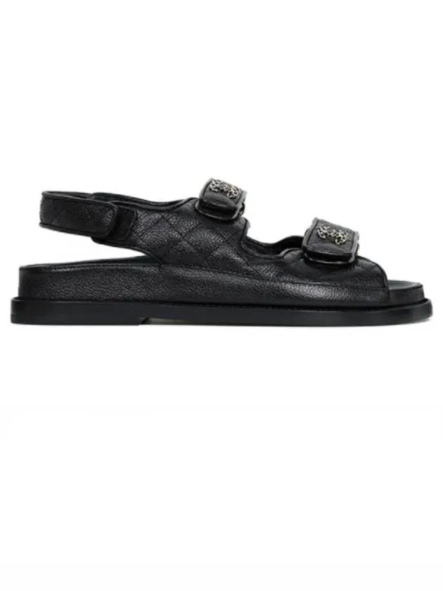 Steve Sandals WoMen's CC Logo Velcro Sandals Gold Black Chanel